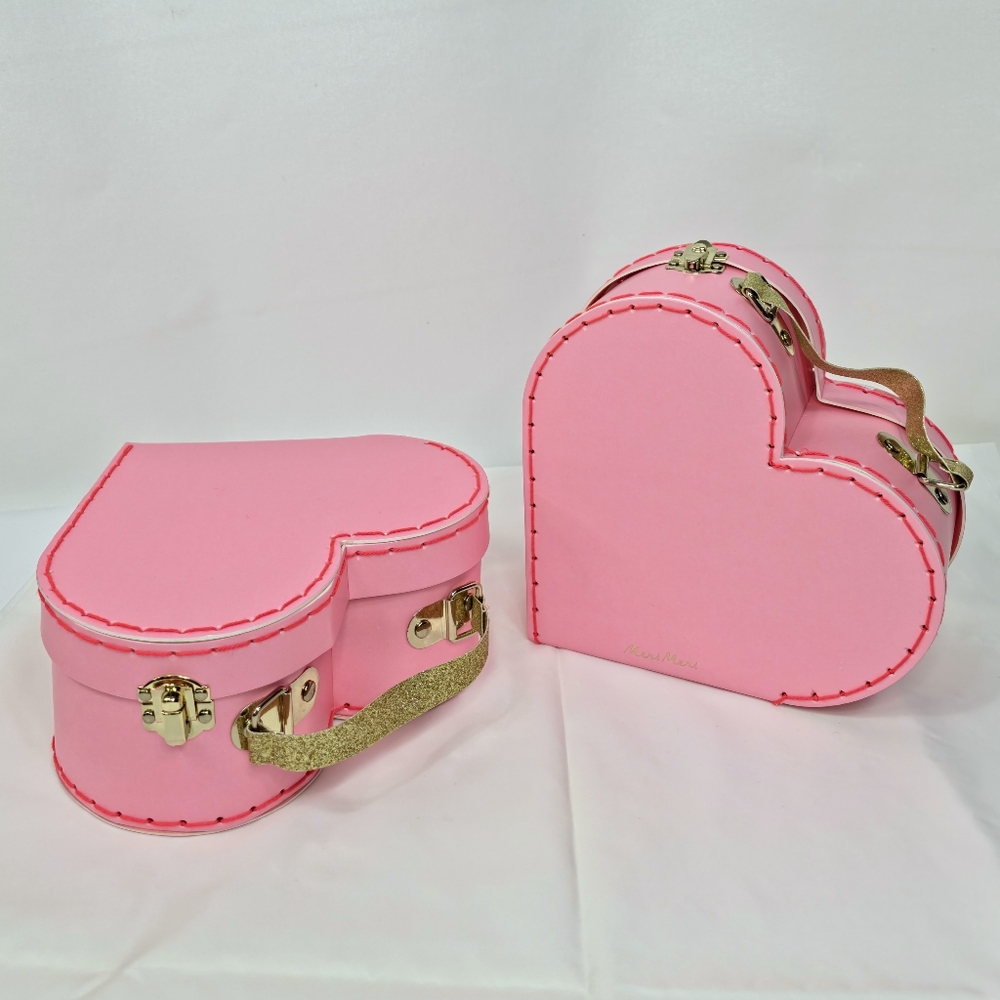 Meri Meri Heart Small Suitcase Box Set 2 Pink Storage Gift Case 8"